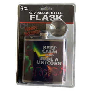 KEEP CALM AND RIDE A UNICORN Flask 6oz Stainless Steel FLASK, FUNNEL INCLUDED!